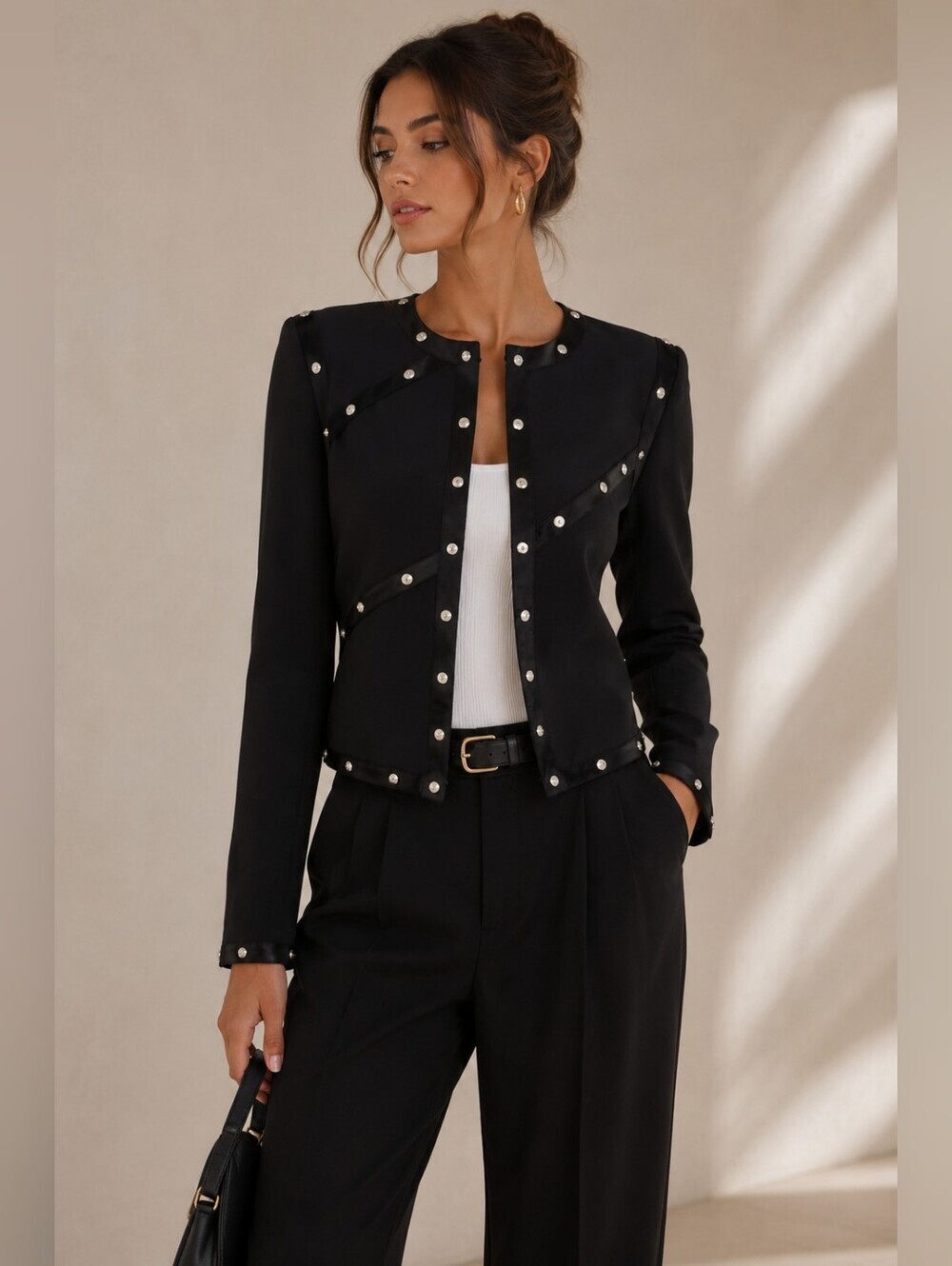 ABS by Allen Schwartz Black Studded Blazer Coat